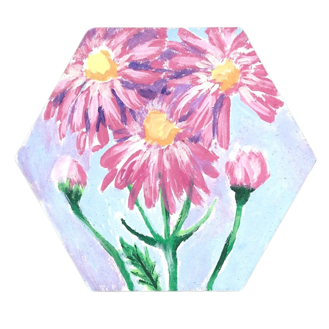 Pink Flowers & Watercolor Sky Magnet